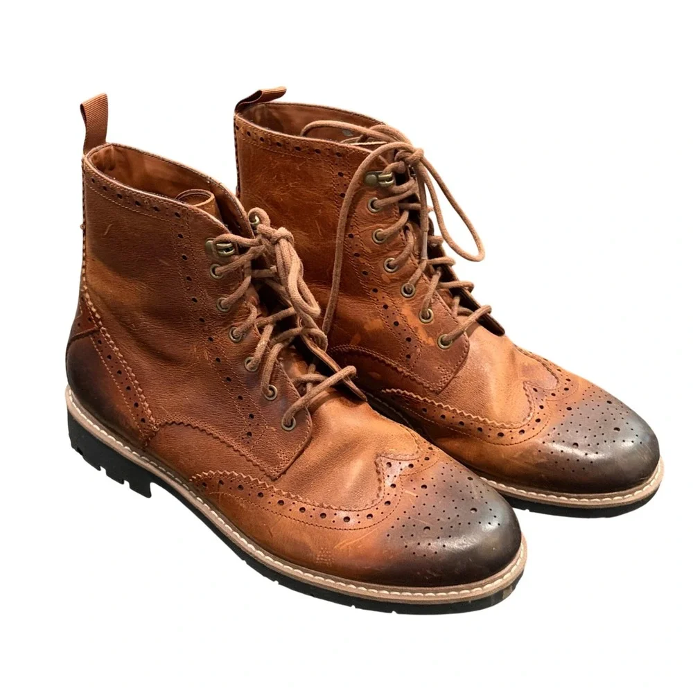 Clarks Batcombe Lord Boots Mens 10 Brown Leather Brogue Lug Sole Wingtip